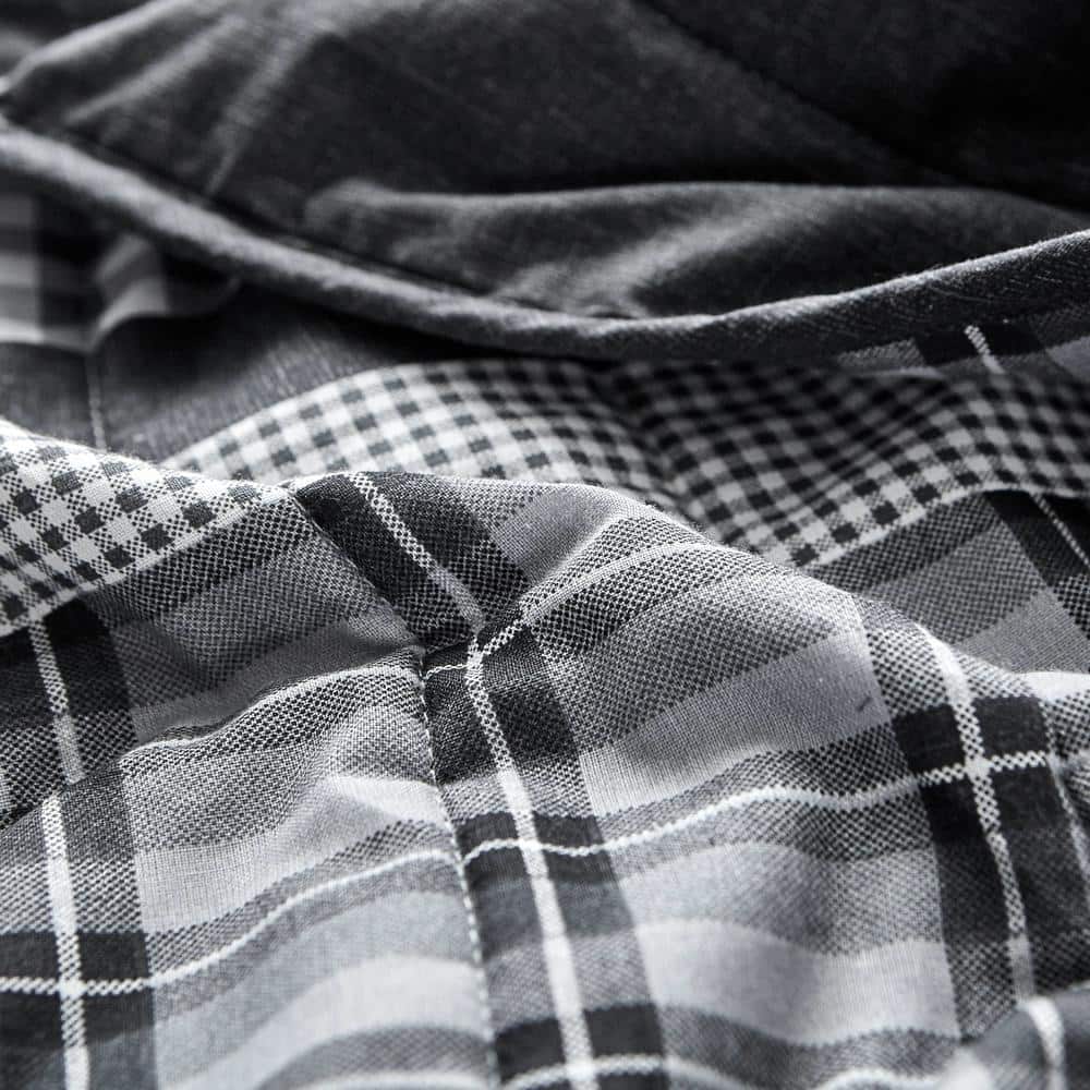 Grey Heather Reversible Cotton King Quilt Set