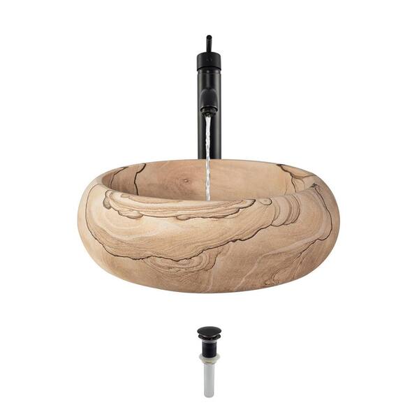 MR Direct Stone Vessel Sink in Sandstone with 718 Faucet and Pop-Up Drain in Antique Bronze