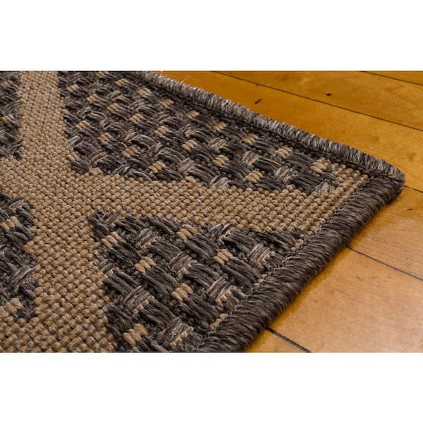 Santorini Chevron Diamonds Natural/Pebble 5 ft. x 8 ft. Indoor/Outdoor Patio Area Rug