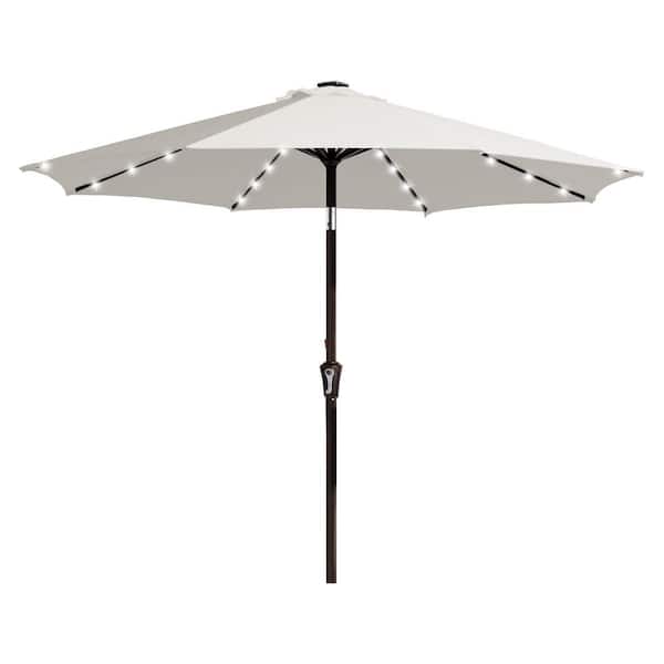 10 ft. Market Solar LED Lighted Tilt Patio Umbrella Outdoor Steel Umbrella in Off-White