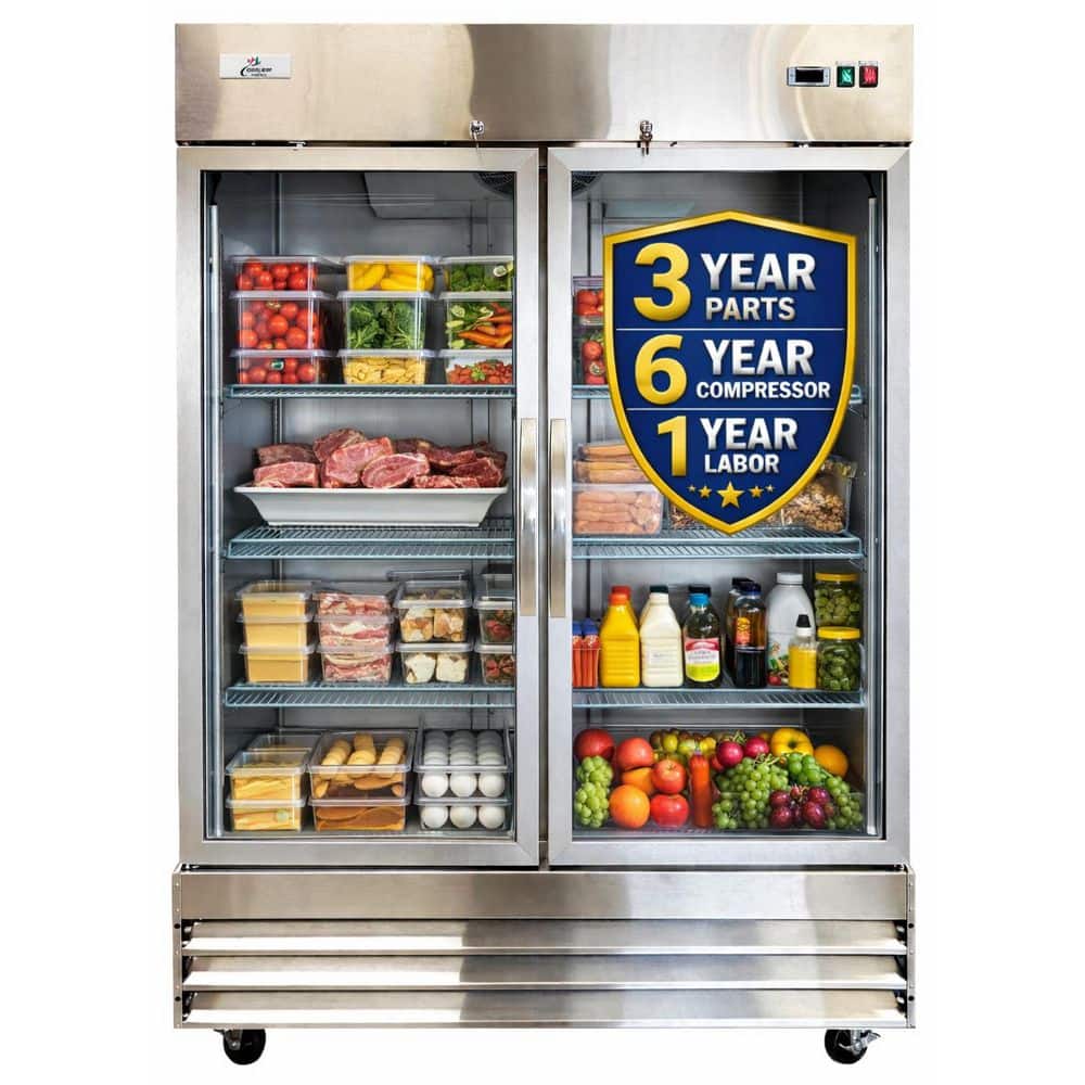 47 cu. ft. NSF Commercial 2-Glass Door Display Reach-In Upright Merchandiser Refrigerator in Stainless Steel