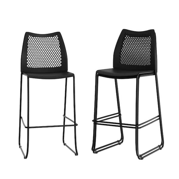 Hercules Black Plastic/Black Frame Steel Office Barstool with Air-Vent Back and Black Powder Coated Sled Base