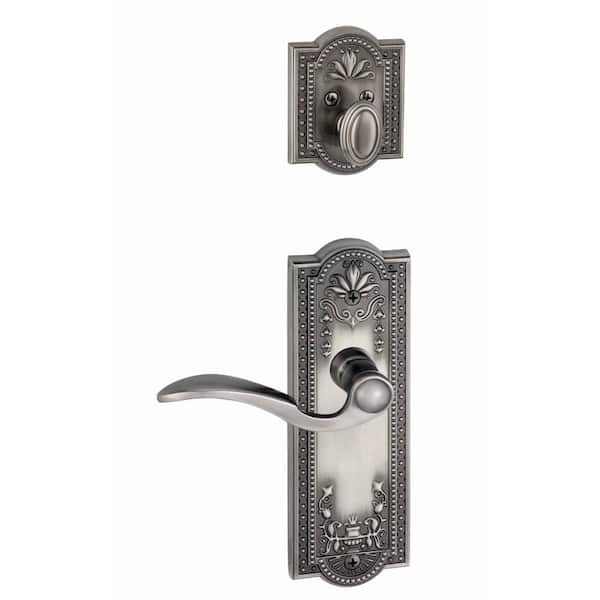 Grandeur Parthenon Single Cylinder Antique Pewter Combo Pack Keyed Alike with Bellagio Lever and Matching Deadbolt