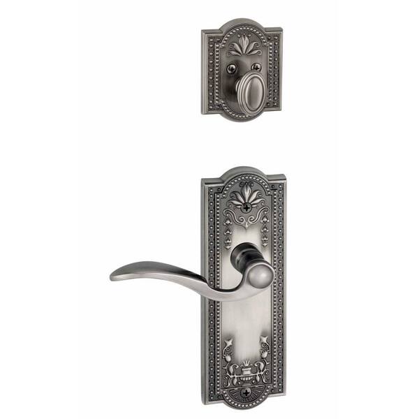 Grandeur Parthenon Single Cylinder Antique Pewter Combo Pack Keyed Differently with Bellagio Lever and Matching Deadbolt