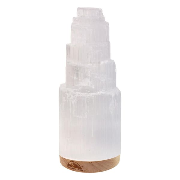 Himalayan Glow 7.5 in. Natural Selenite Crystal Lamp with Wooden Base and USB Port (5-7 lbs.)