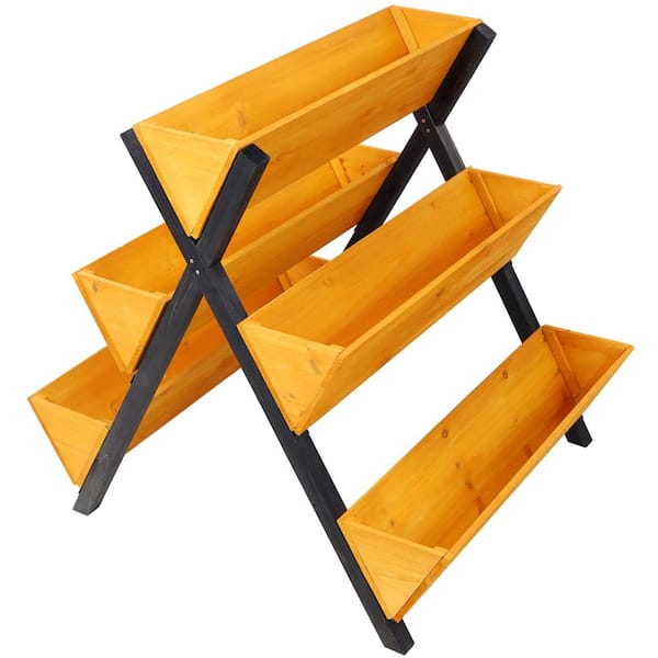 Unbranded Brown 3 Tiers 30 in. x 35 in. x 33 in. Wood Raised Garden Bed, Planter Raised Beds Kit for Flowers Herbs Vegetables