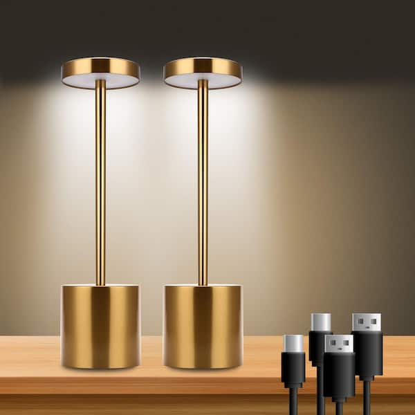 10.2 in. Gold Integrated LED Table Lamp Set of 2, 3CCT Dimmable Touch Control with Stepless Brightness Adjustment
