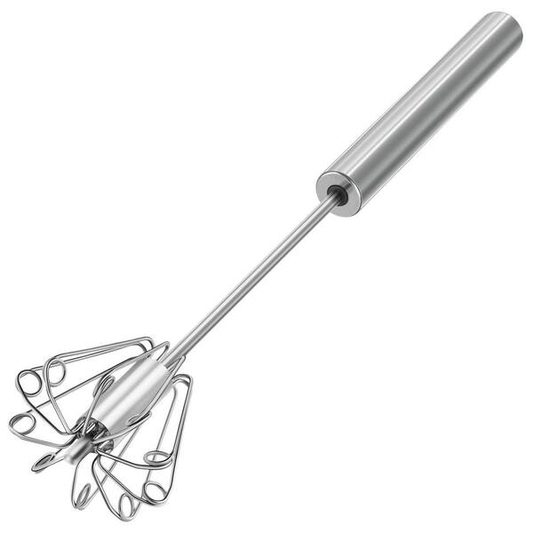 Silver Stainless Steel 12 in. Automatic Egg Beater, Hand Push Whisk for Baking, Cooking and Stirring, for Quick, Smooth