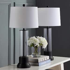 Jayse 30.5 in. Black/Clear Cylinder Table Lamp with White Shade (Set of 2)