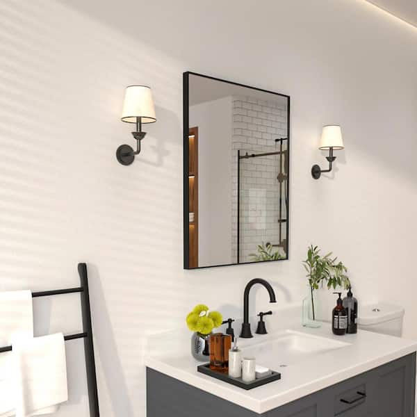 Aura 24 in. W x 30 in. H Rectangular Framed Wall Bathroom Vanity Mirror in Matte Black