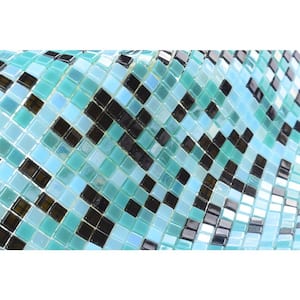 Galaxy Mercury Blue Square Mosaic 11.7 in. x 11.7 in. Iridescent Glass Wall Pool Floor Tile (20 sq. ft.)