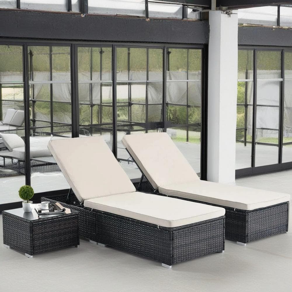 Brown 1 Piece Wicker Outdoor Chaise Lounge Chair without Sunshade with Brow