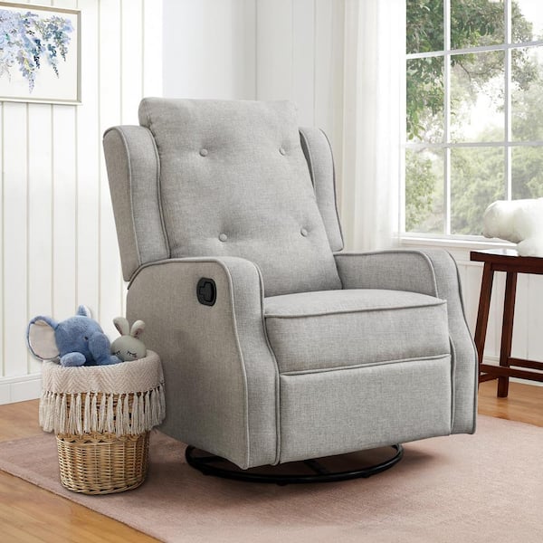 LUE BONA Light Gray Fabric Upholstered 360° Swivel Glider Rocker Recliner Modern Nursery Chair (Set of 1)