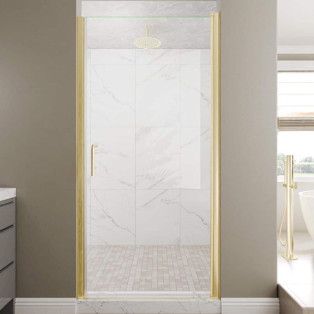 36-38 in. W x 72 in. H Pivot Frameless Shower Door in Brushed Gold with Clear Glass price history on PriceWatchPro