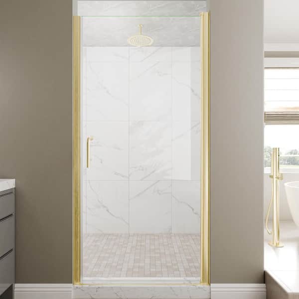 ES-DIY 36-38 in. W x 72 in. H Pivot Frameless Shower Door in Brushed Gold with Clear Glass