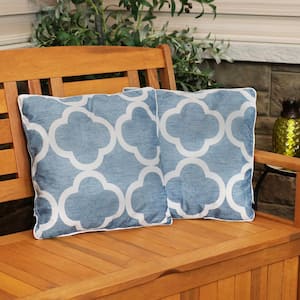 16 in. Blue and White Quatrefoil Outdoor Throw Pillows (Set of 2)