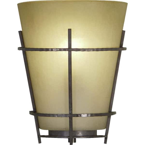 Volume Lighting Lodge 1-Light Indoor Frontier Iron Wall Mount or Wall Sconce with Empire Sandstone Glass Shade