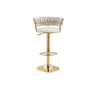 37.8 in. Swivel Adjustable Height Metal Frame Cushioned Bar Stool with Ivory Velvet Seat