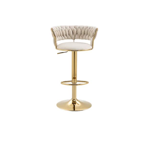 HOMEFUN 37.8 in. Swivel Adjustable Height Metal Frame Cushioned Bar Stool with Ivory Velvet Seat