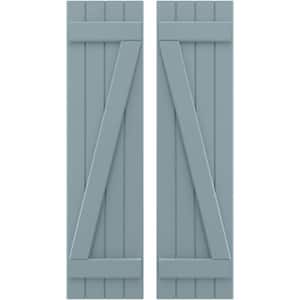 14 in. W x 52 in. H Americraft 4-Board Exterior Real Wood Joined Board and Batten Shutters with Z-Bar in Peaceful Blue