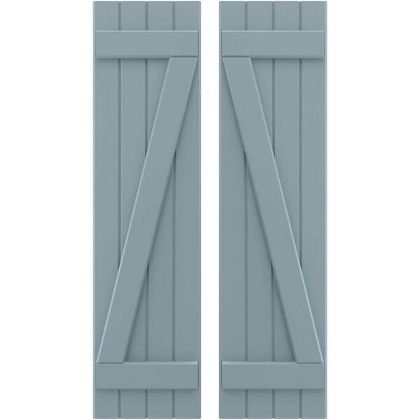 Ekena Millwork 14 in. W x 61 in. H Americraft 4-Board Exterior Real Wood Joined Board and Batten Shutters with Z-Bar in Peaceful Blue
