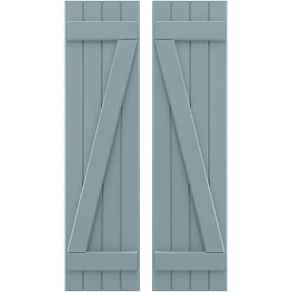 Ekena Millwork 14 in. W x 80 in. H Americraft 4 Board Exterior Real Wood Joined Board and Batten Shutters with Z-Bar Peaceful Blue