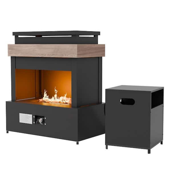 40.6 x 35.4 in. Outdoor Patio Steel Fireplace, Propane Fire Pit for Gardens-Gas Tank Cover and Waterproof PVC Cover