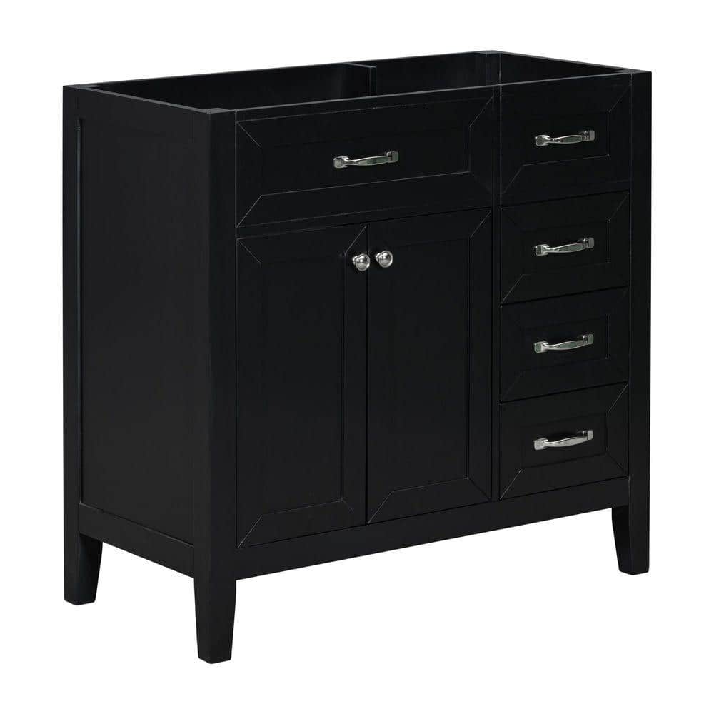 BY 35.5 in. Bath Vanity Cabinet without Top in Black Unassembled, with 2 Doors, 3 Drawers