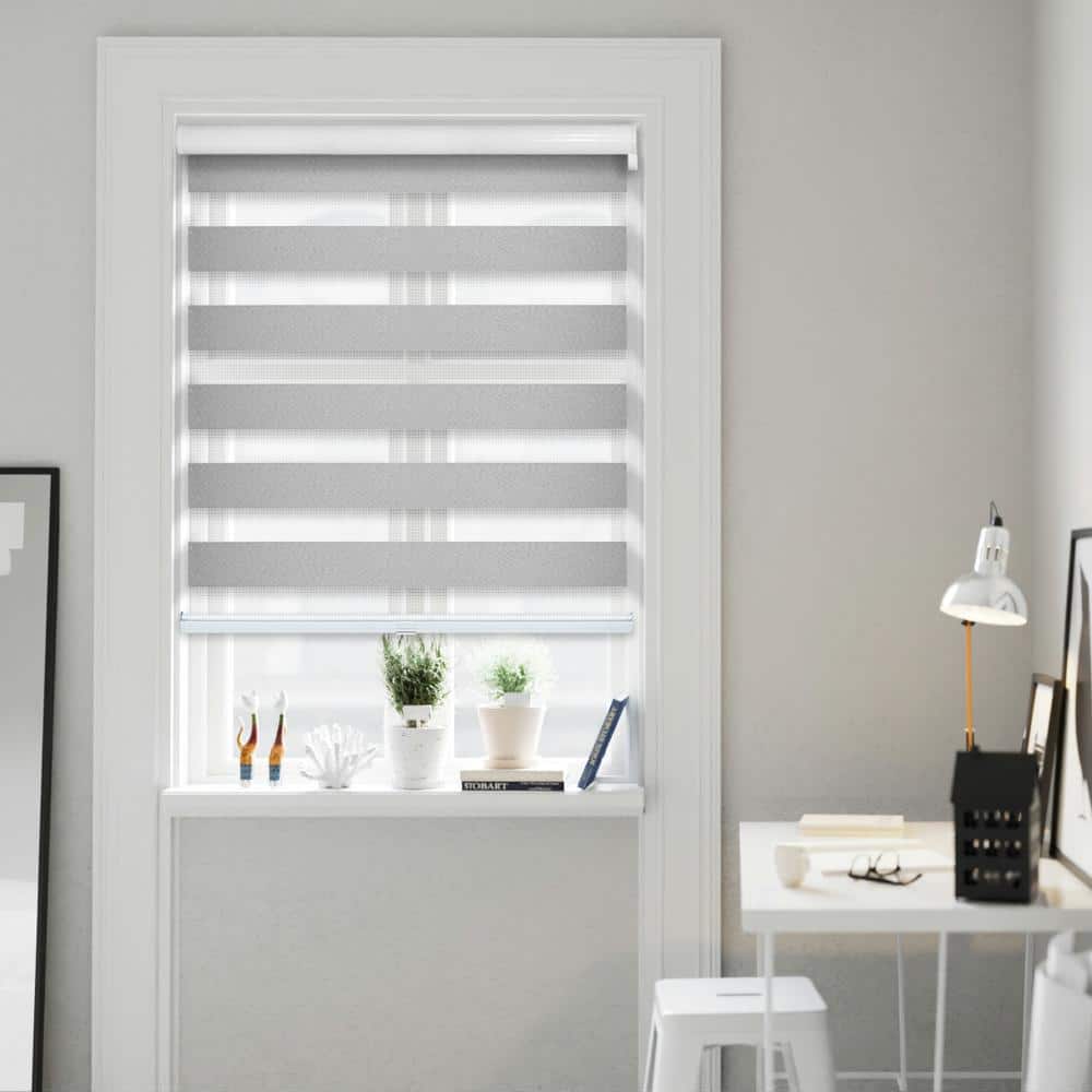Cut-to-Size Icy Grey Cordless Blackout Dual Layer Privacy Polyester Zebra Roller Shade 38.75 in. W x 72 in. L price history on PriceWatchPro