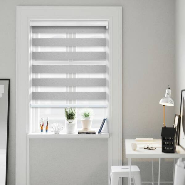 Chicology Cut-to-Size Icy Grey Cordless Blackout Dual Layer Privacy Polyester Zebra Roller Shade 40 in. W x 72 in. L