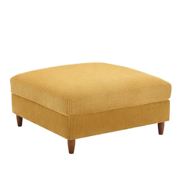 Uixe 38 in. Orange Corduroy Fabric Square Ottoman with Wood Legs(Set of 1)