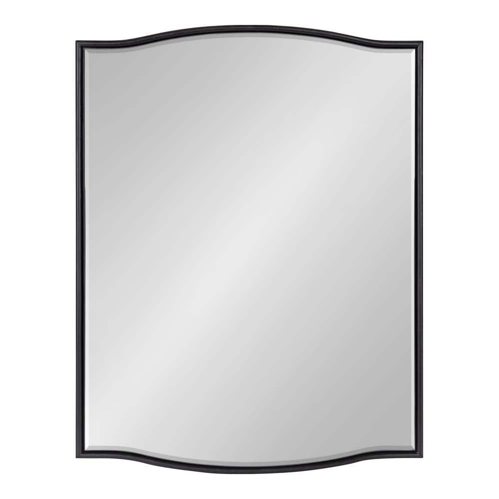 Black Curved Rectangular Wood Vanity Mirror