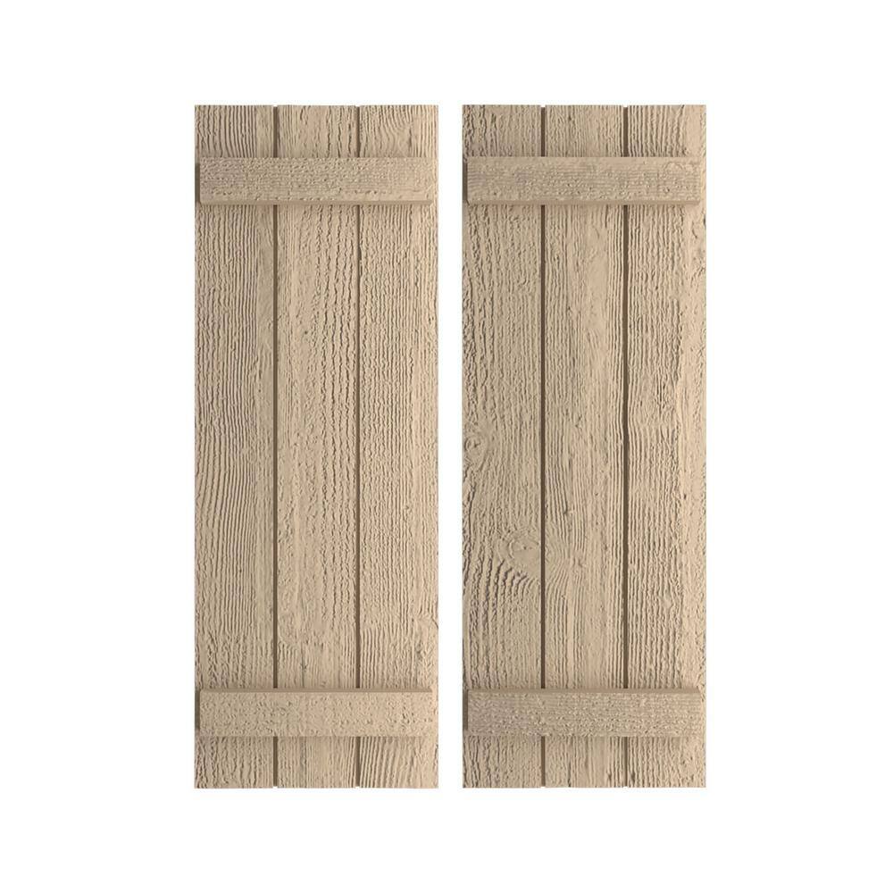 16.5 in. x 40 in. Timberthane Polyurethane 3-Board Joined Board-n-Batten Rough Sawn Faux Wood Shutters Pair