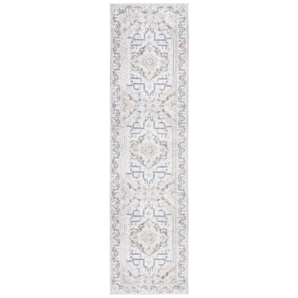SAFAVIEH Baltimore 2 ft. x 8 ft. Light Gray/Rust Machine Washable Medallion Distressed Runner Rug
