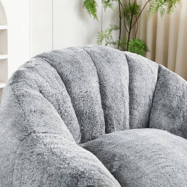 sumyeg Dark Gray Faux Fur Bean Bag Chair, Lazy Sofa Chair with