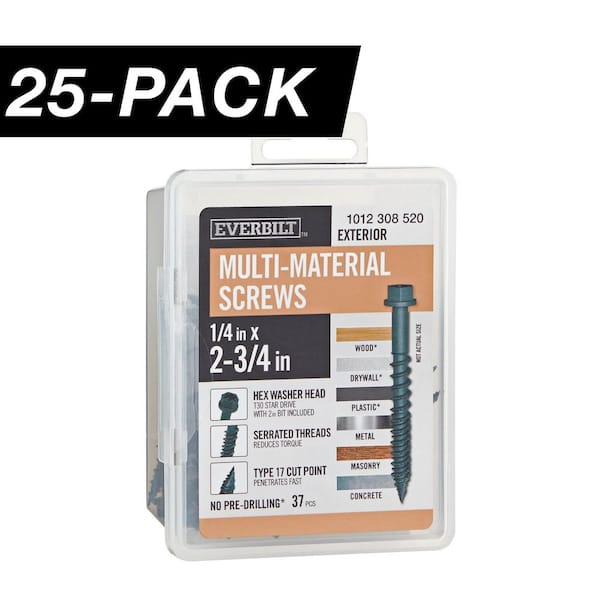 25-Pack 1/4 in x 2-3/4 in. Black 6-Lobe Drive Exterior Washer Hex Head Multi-Material Screw (25 lbs. / 925-Piece )
