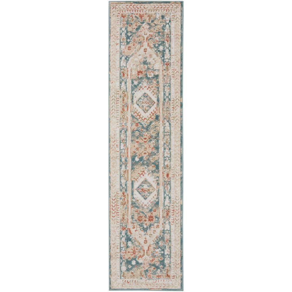 Nourison Thalia Green/Ivory 2 ft. x 8 ft. Persian Floral Kitchen Runner Area Rug 078469 The