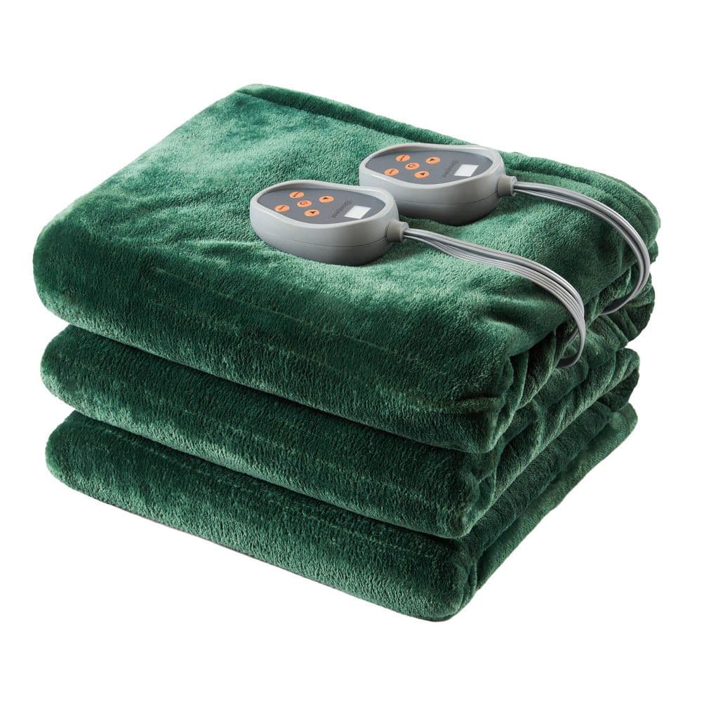 Beautyrest Heated Plush Green Polyester Twin Electric Blanket