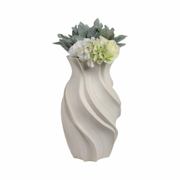 Liv & Skye 20 in. Ivory Ceramic Urn Sculpted Decorative Vase