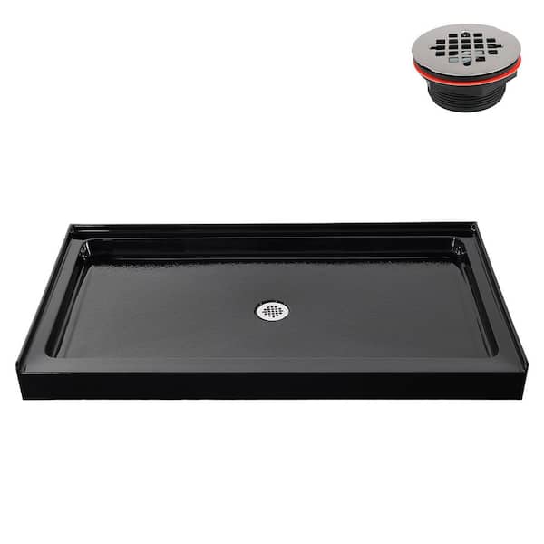 GB-2624-500-BL 60 in. x 34 in. Alcove Acrylic Shower Pan Base in Glossy Black with Center Drain, Drain Included