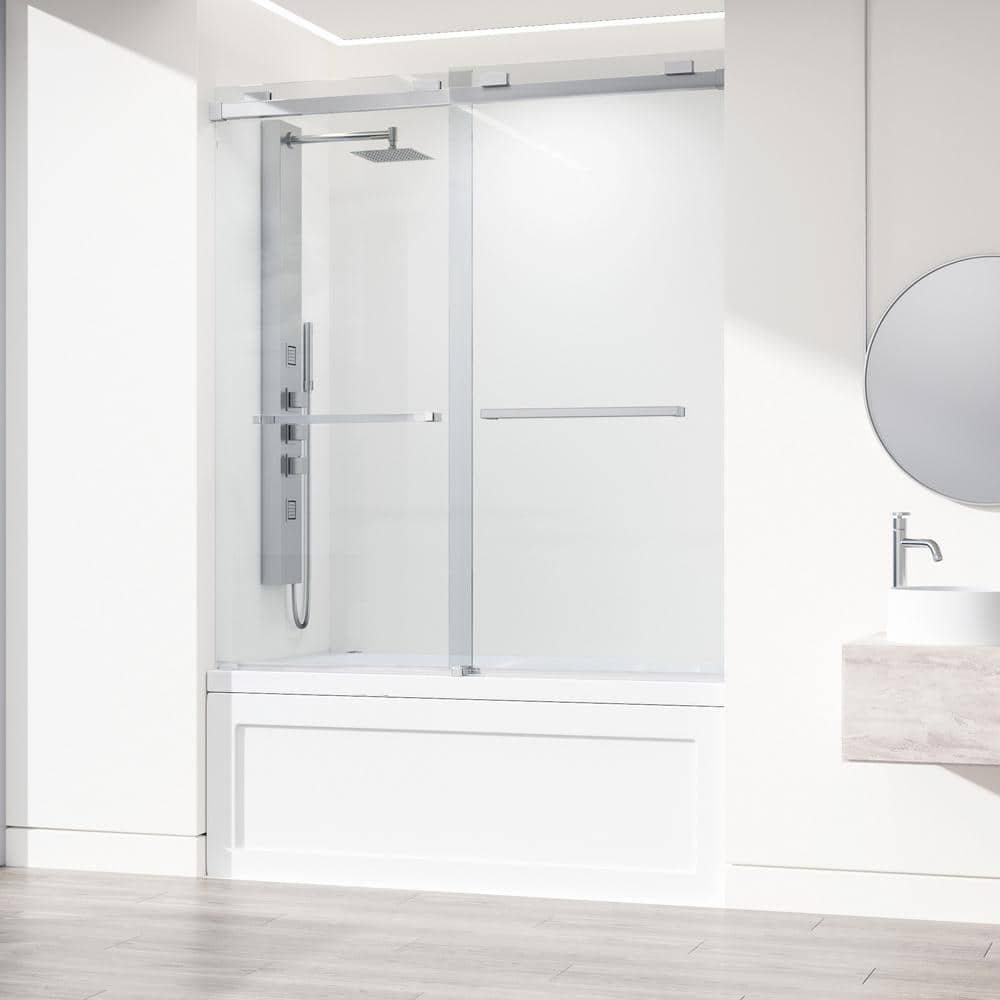 Houston 56-60" Frameless Chrome Sliding Tub Door with Clear Glass