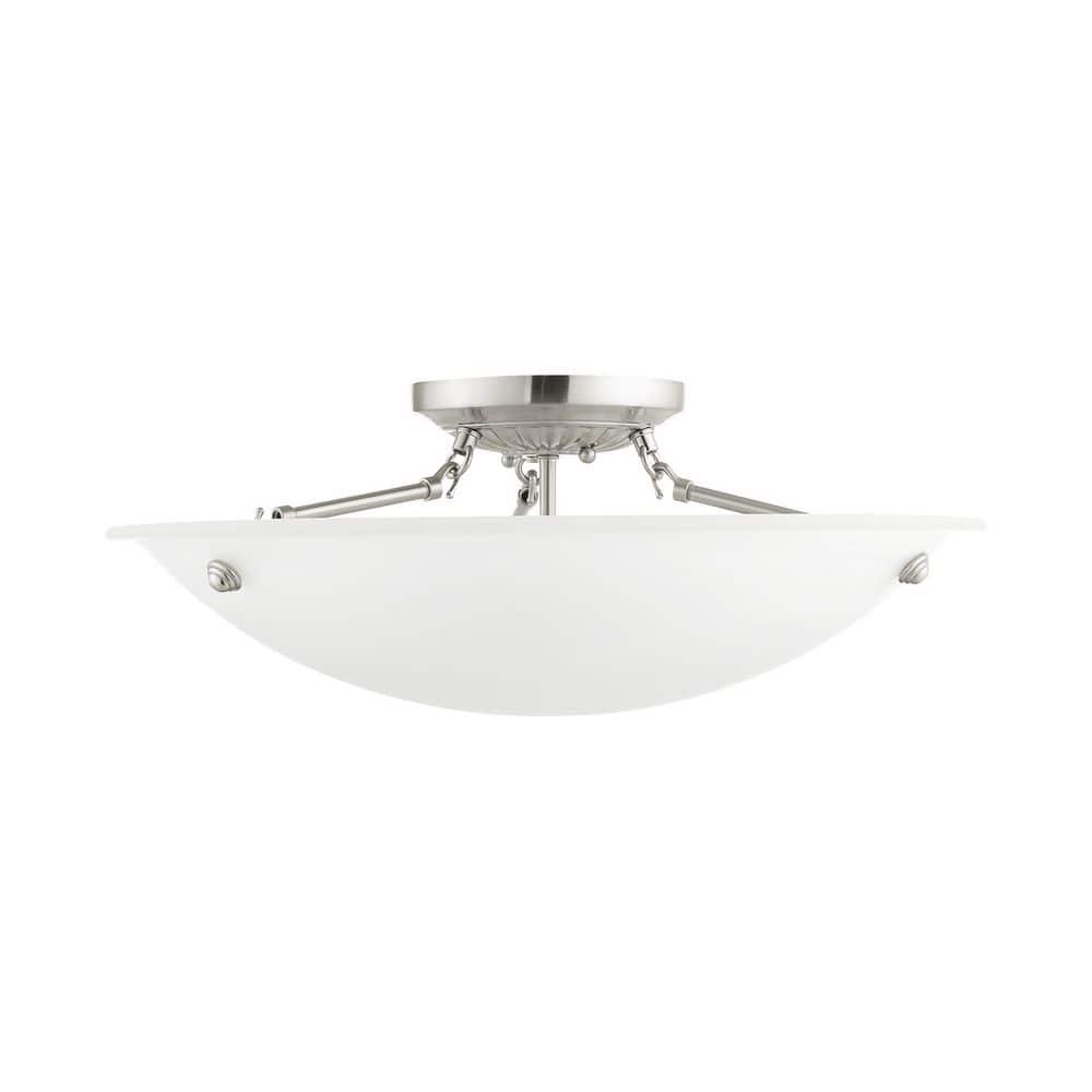 Oasis Brushed Nickel 3-Light LED Bowl Ceiling Mount with White Alabaster Glass