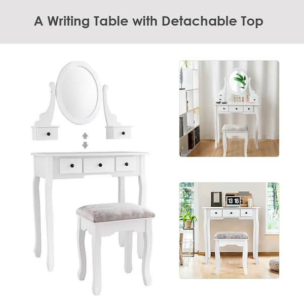 Makeup Desk Vanity Dressing Table Set, Mecor Vanity Table Set Makeup With Oval Mirror Stool