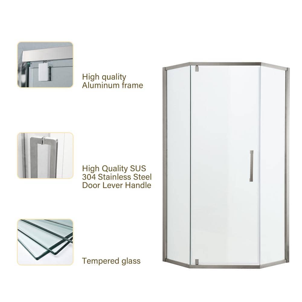 34" Chrome Semi-Frameless Neo Angle Shower Enclosure with Clear Glass