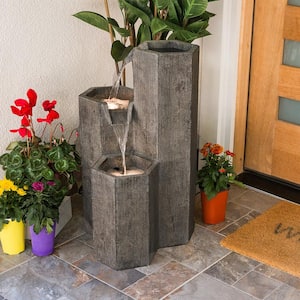 25 in. Tall Indoor/Outdoor 3-Tier Hexagonal Columns Fountain with LED Lights