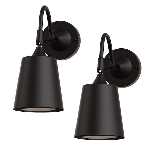 Briignite 5 in. 1-Light Black Wall Sconces, Dimmable Wall Light with Remote Control for Bedroom Hallway and Living Room (2 Pack)