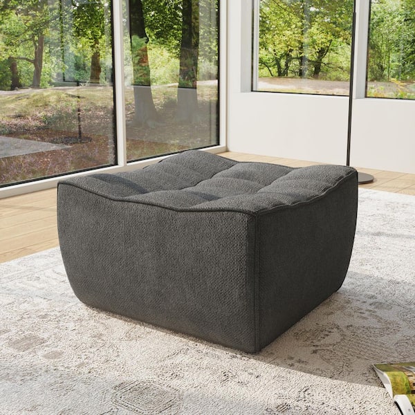 Magic Home 27.6 in. Armless Black Linen 1-Seat Square Modular Lazy Floor Corner Relax Sofa Fireside Ottoman Module for Apartment