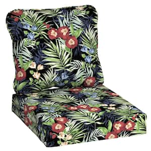 24 in. x 24 in. Two Piece Deep Seating Outdoor Lounge Chair Cushion in Black Tropical