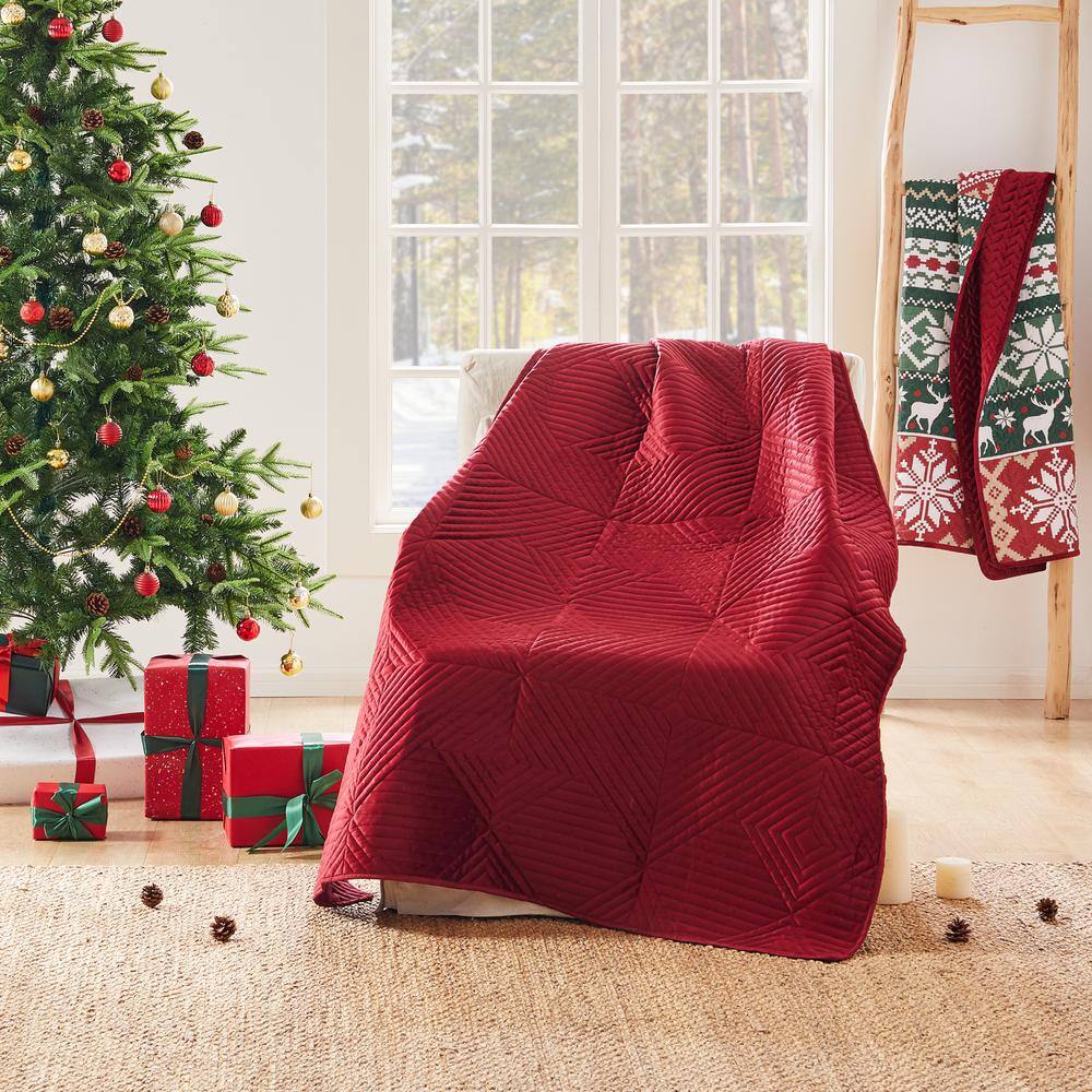 Riviera Red Velvet Quilted Throw Blanket, 50x60 inches