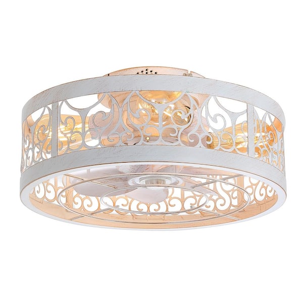 Breezary 16.5 in. Indoor Gold/White Flush Mount Caged Ceiling Fan with Light Kit and Remote Control Included